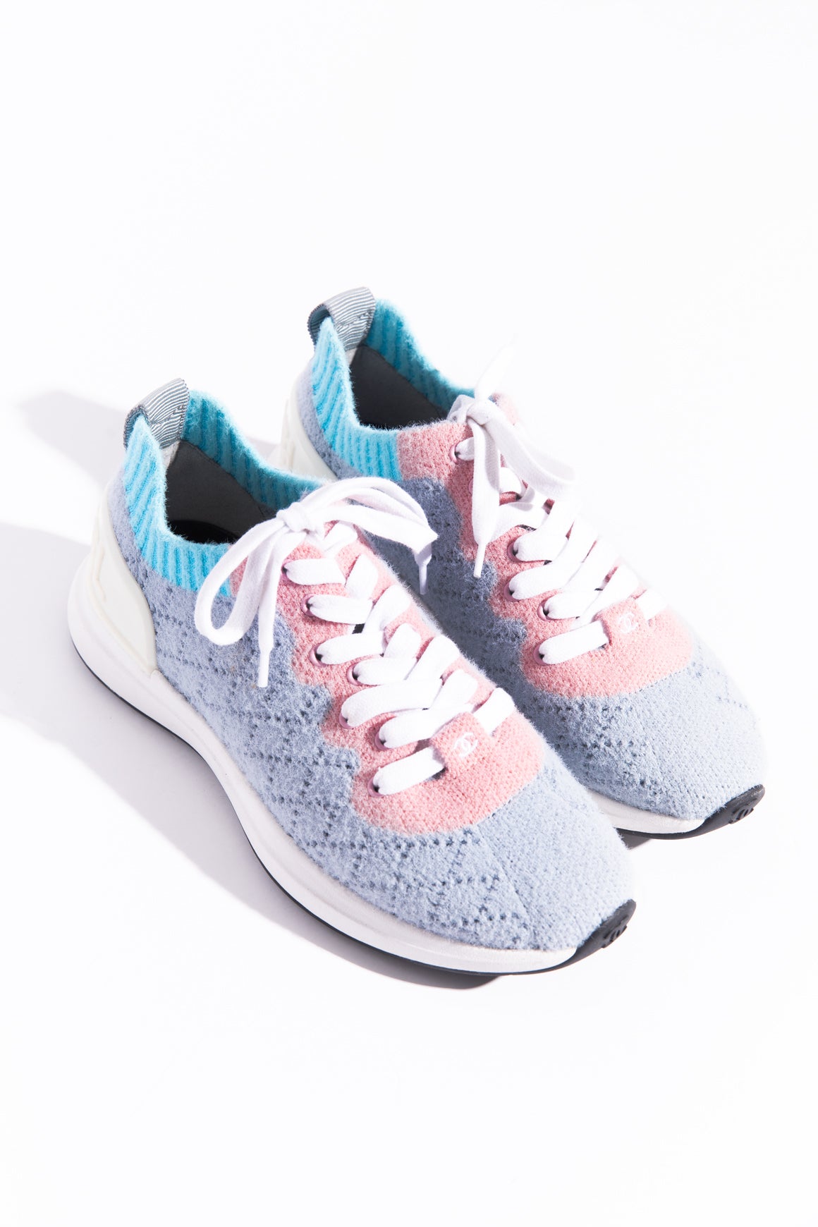 CHANEL Blue & Pink Knit Sneakers (Sz. 35)