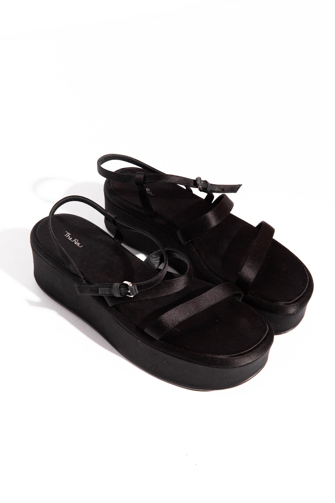 THE ROW Black Satin Platform Sandals (Sz. 39.5)