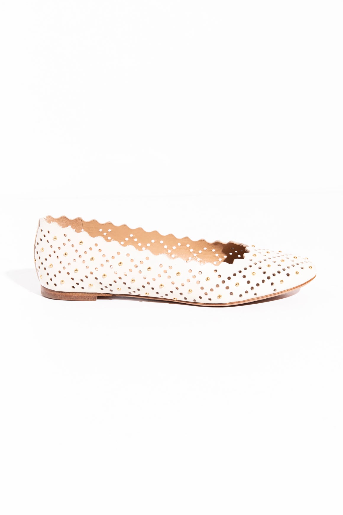 CHLOE Cream Laser Cut Scalloped Ballet Flats (Sz. 38)