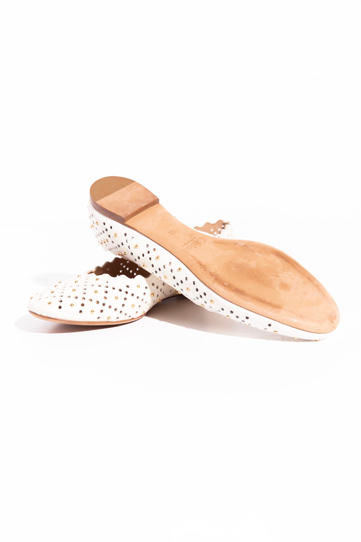 CHLOE Cream Laser Cut Scalloped Ballet Flats (Sz. 38)