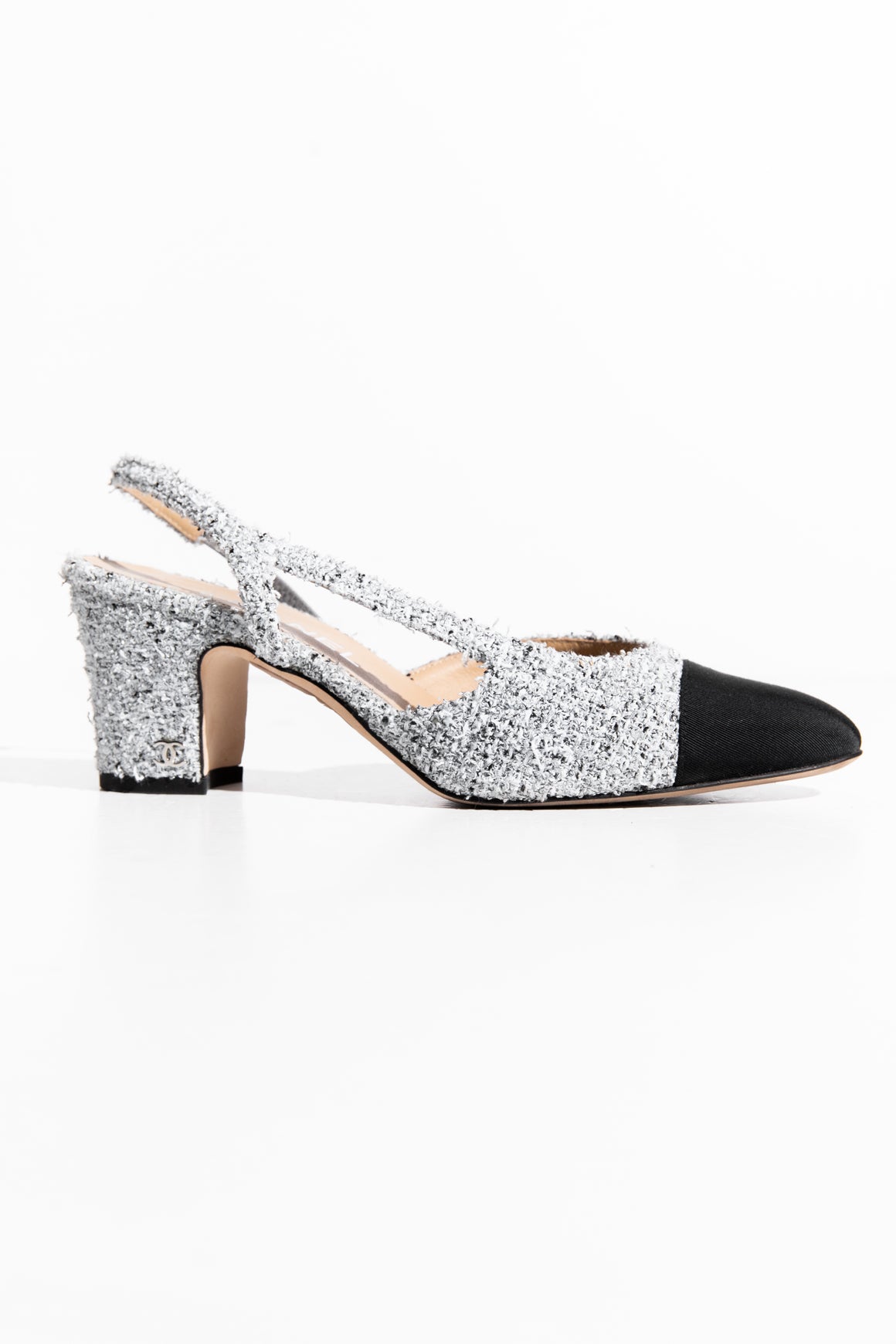 CHANEL Light Gray Cap Toe Slingbacks (Sz. 37)
