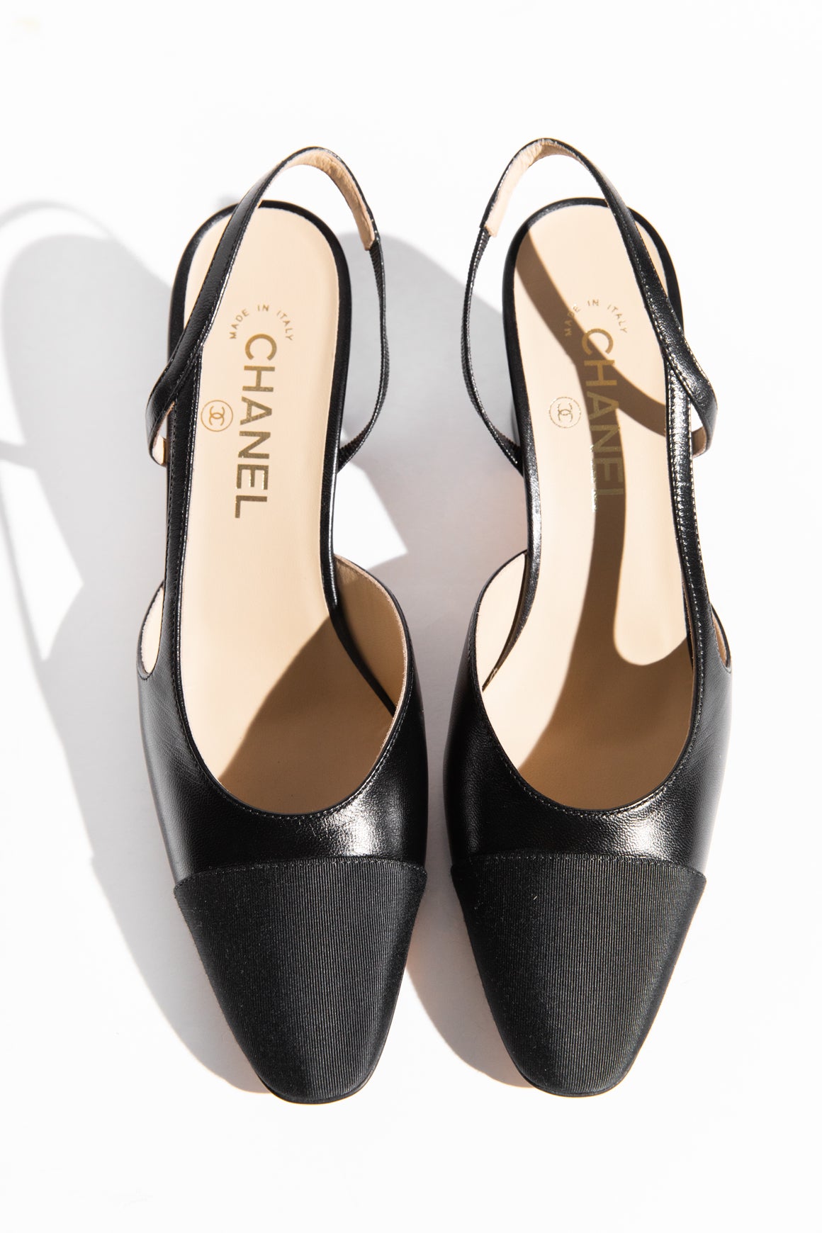 CHANEL Black Goatskin Slingbacks (Sz. 39 1/2)