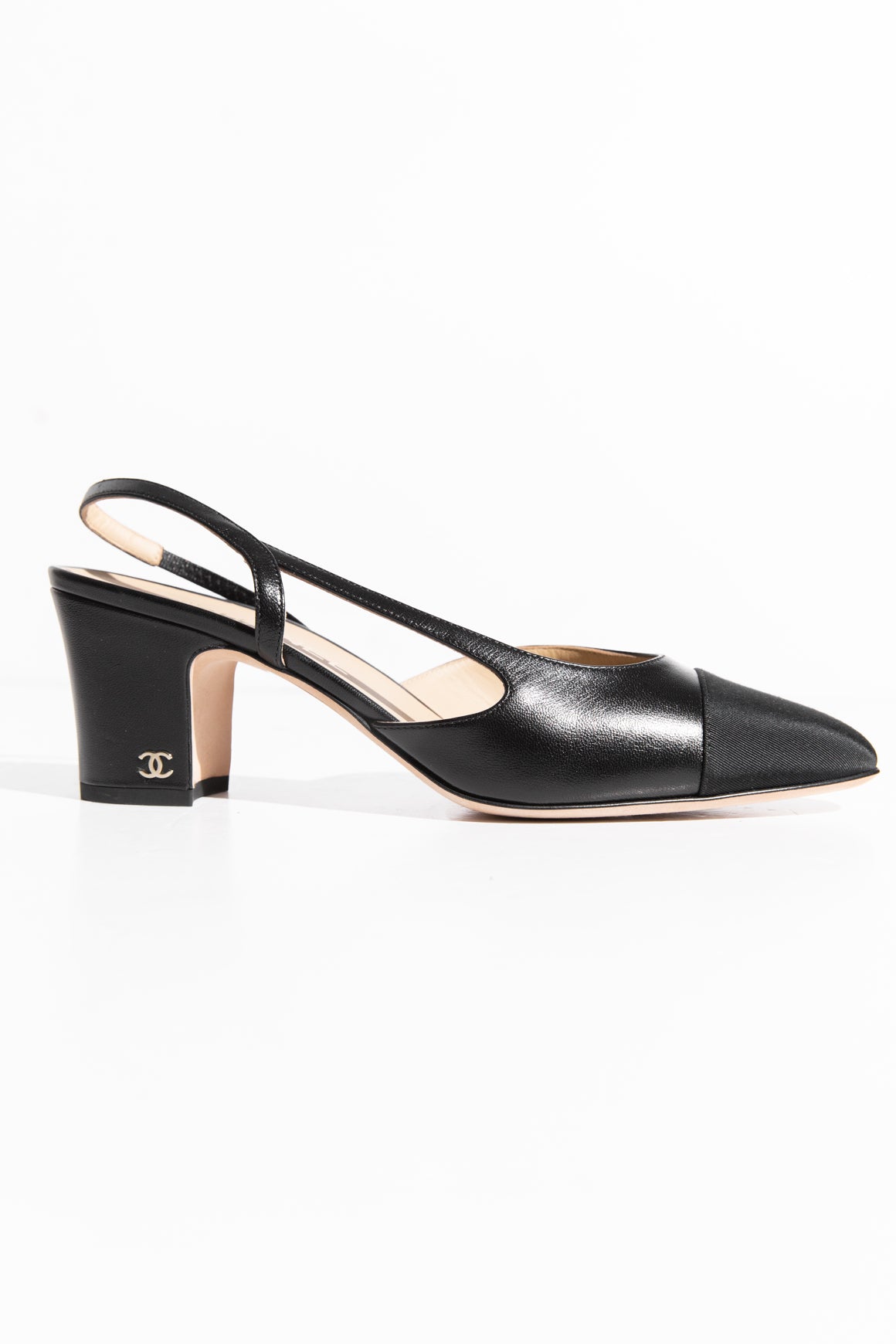CHANEL Black Goatskin Slingbacks (Sz. 39 1/2)