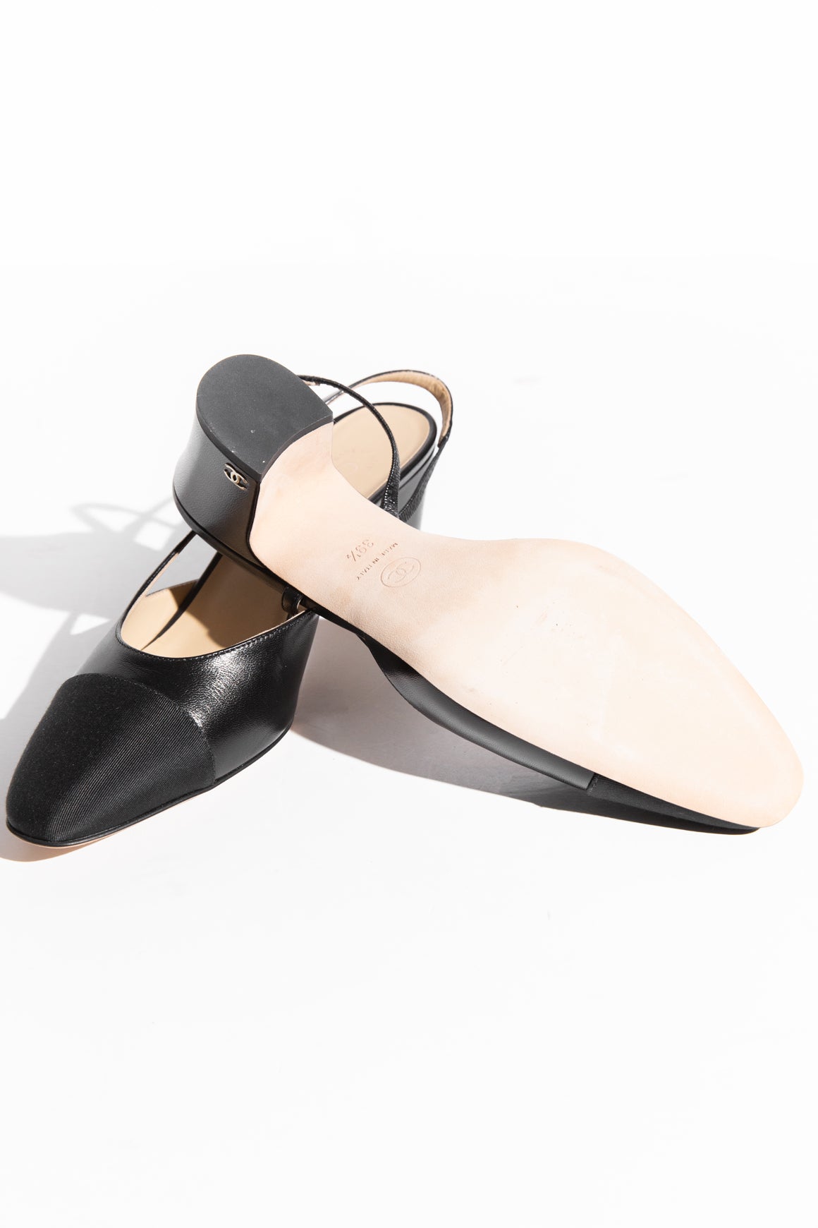 CHANEL Black Goatskin Slingbacks (Sz. 39 1/2)