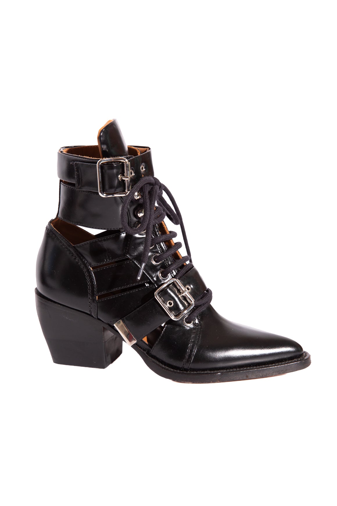 CHLOE Black Cut Out Buckle Lace Front Boots (Sz. 37)