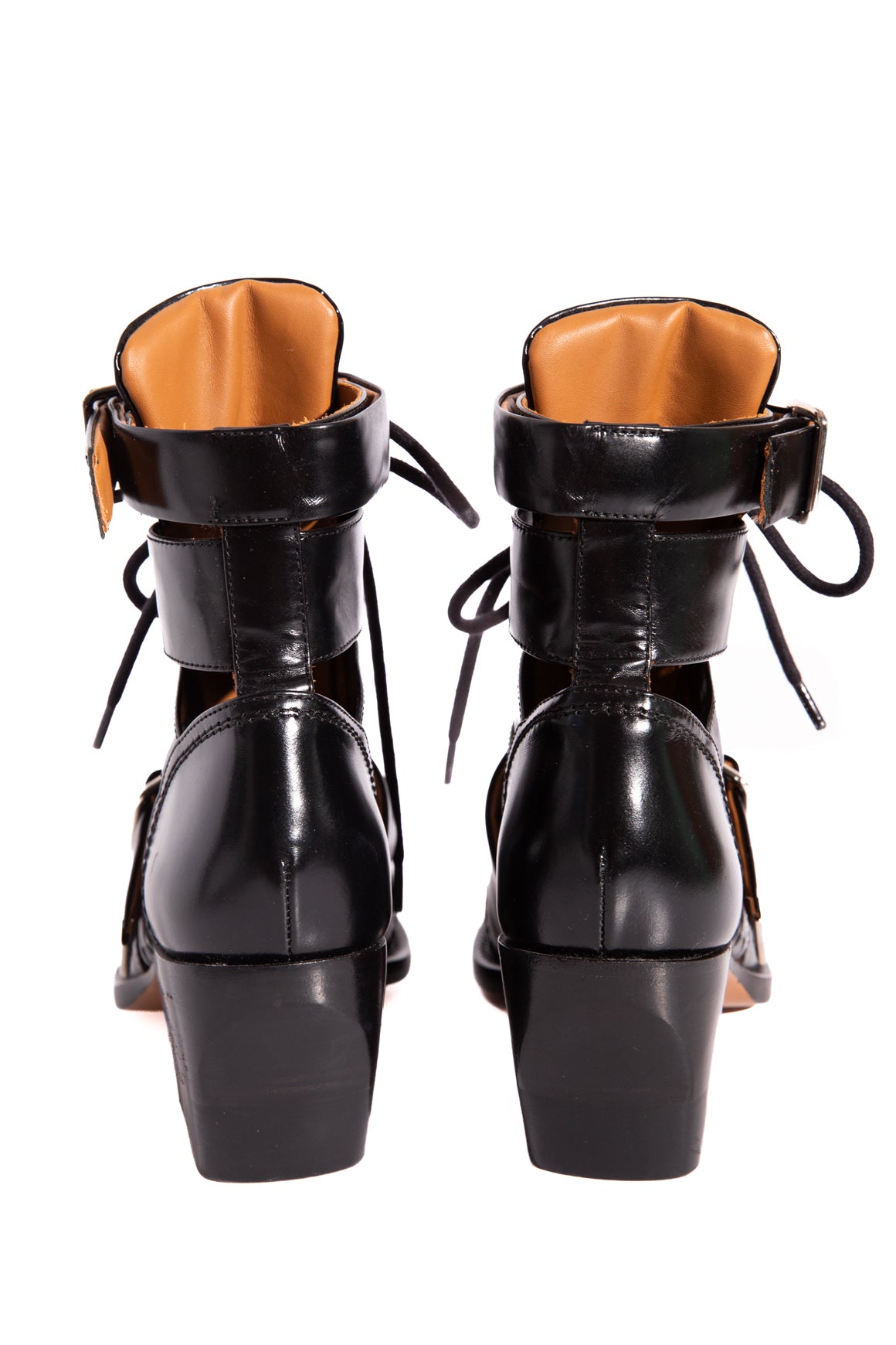 CHLOE Black Cut Out Buckle Lace Front Boots (Sz. 37)