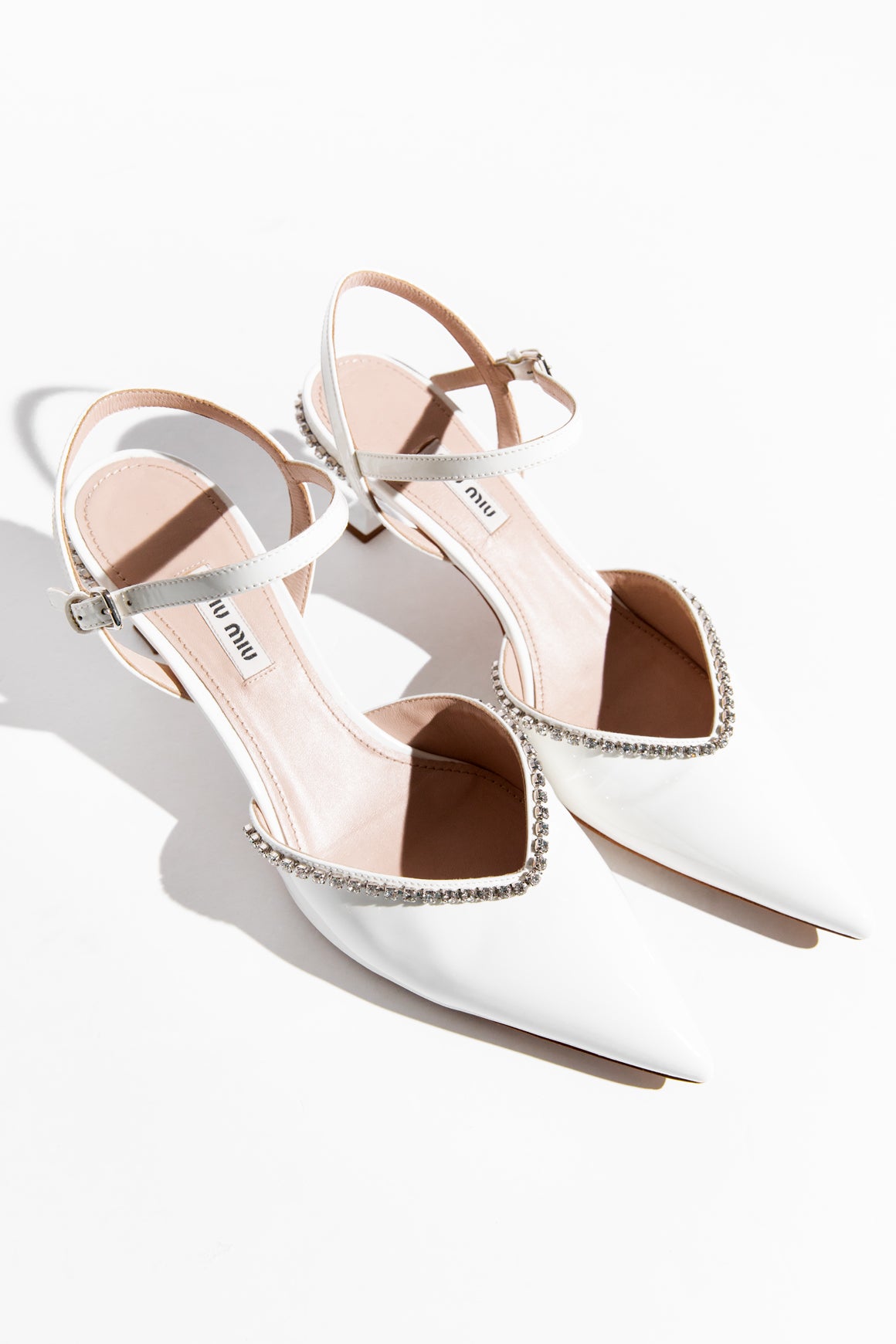 MIU MIU White Patent Crystal Accent Slingback (Sz. 39)