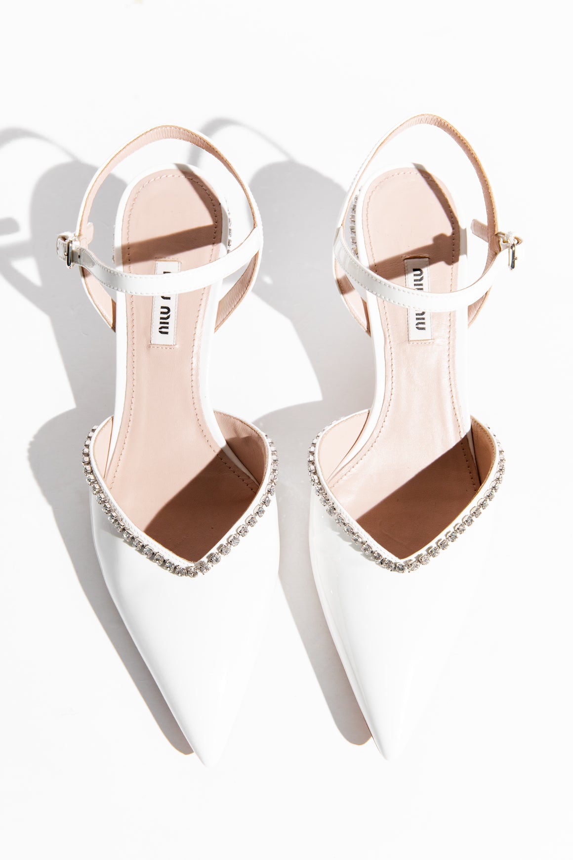 MIU MIU White Patent Crystal Accent Slingback (Sz. 39)