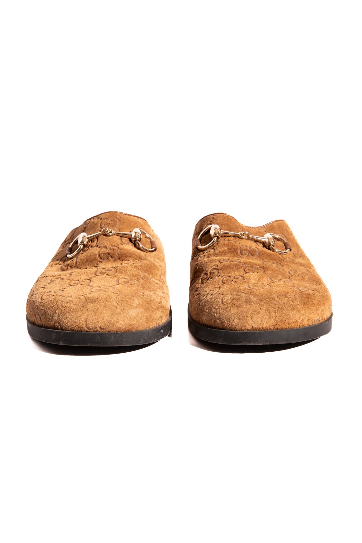 GUCCI Tan Suede GG Emboss Slide Clogs (Sz. 38.5)
