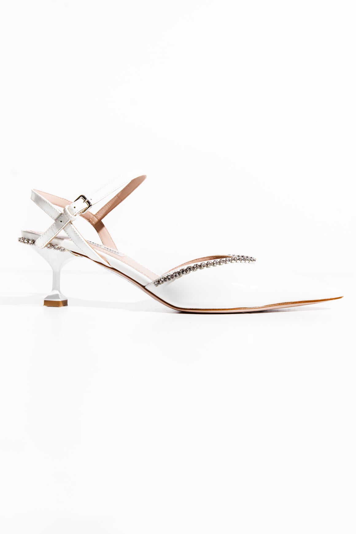 MIU MIU White Patent Crystal Accent Slingback (Sz. 39)