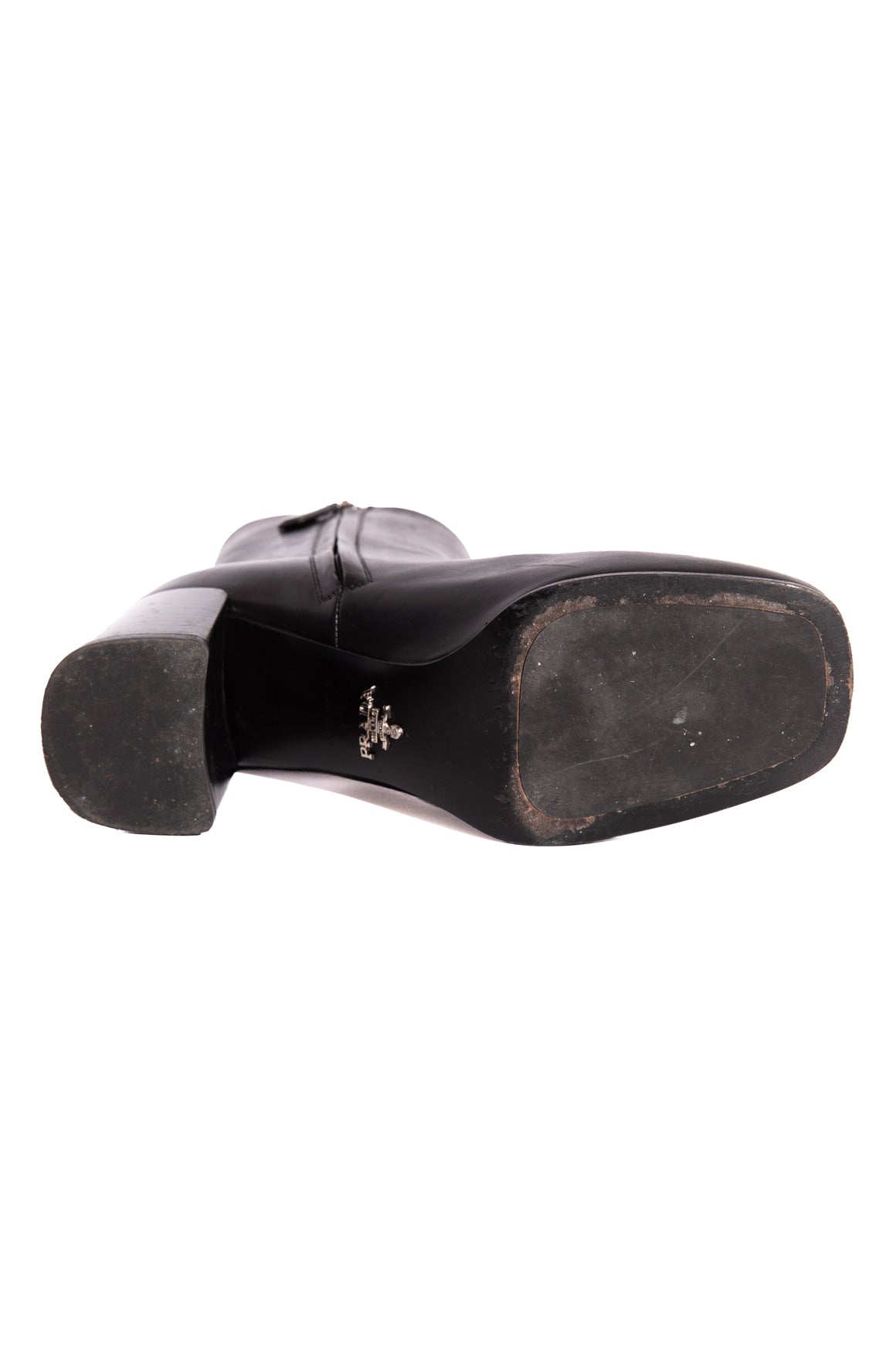 PRADA Black Leather Ankle Boots With Triangle Logo (Sz. 37.5)
