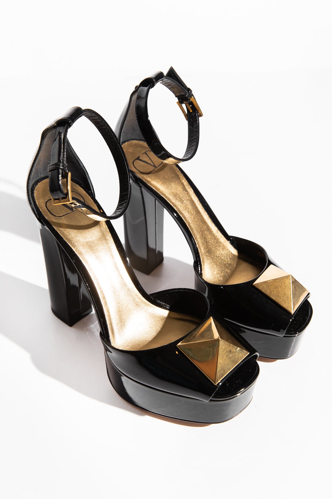VALENTINO Black Patent Roman Stud Platform (Sz. 38)