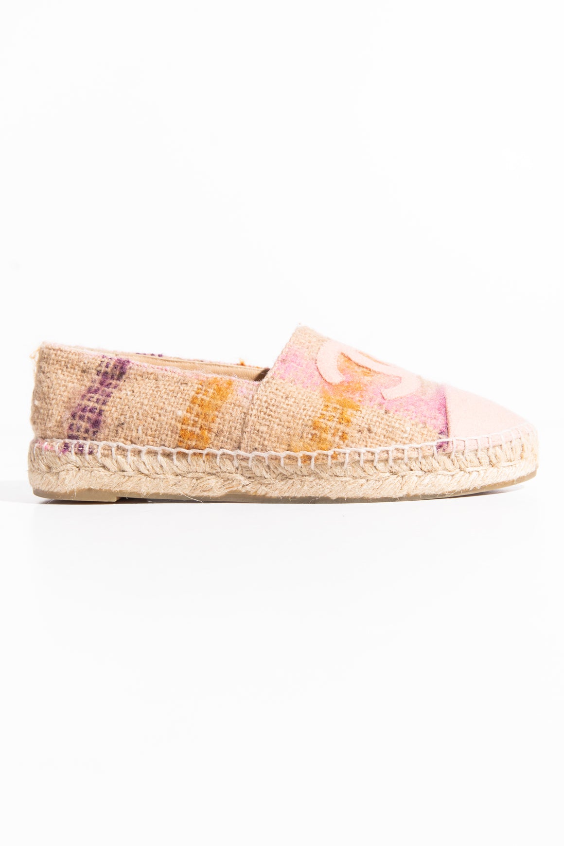 CHANEL Pink Tweed 'CC' Flat Espadrilles (Sz. 37)