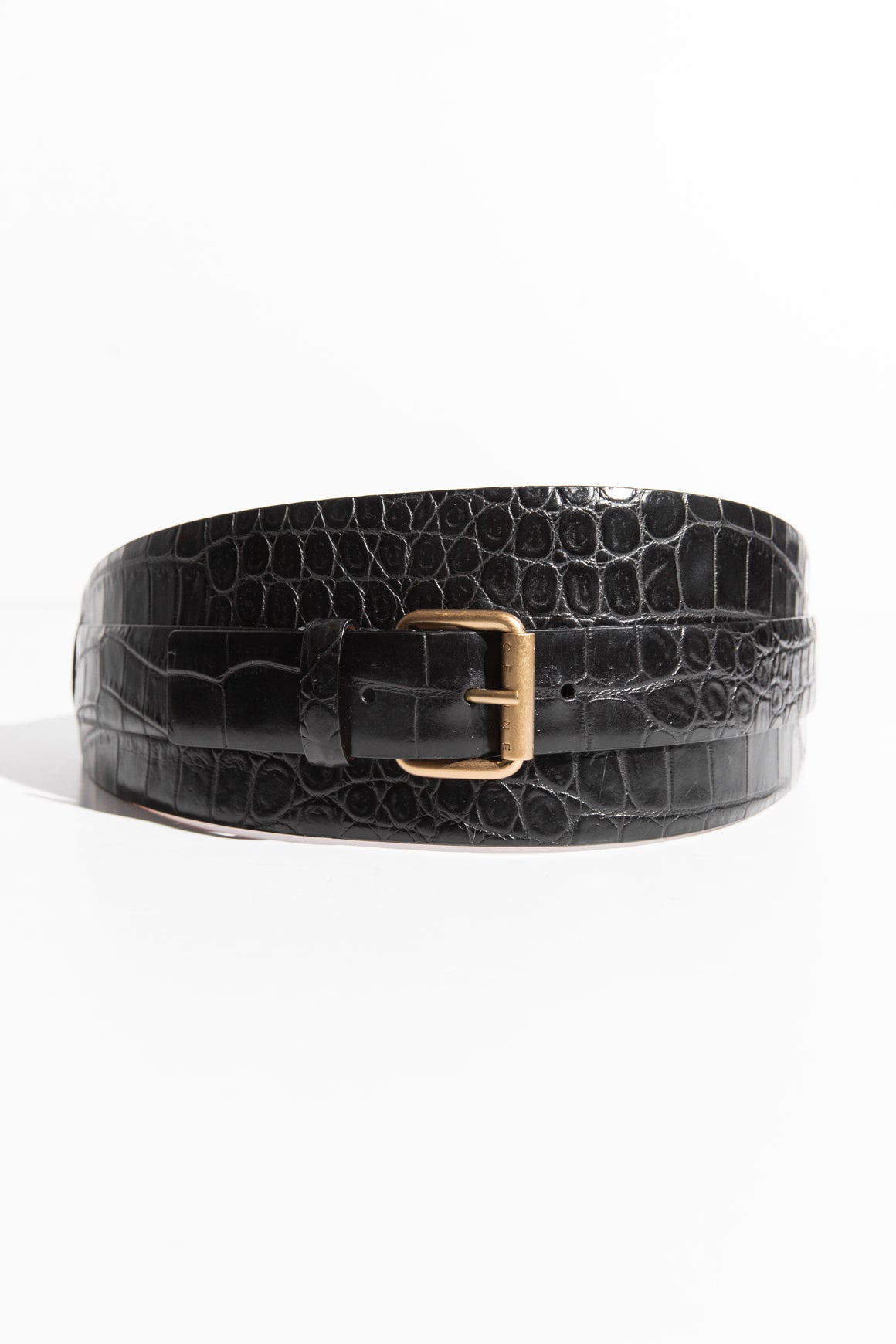 CELINE Black Embossed Leather Belt (Sz. M)