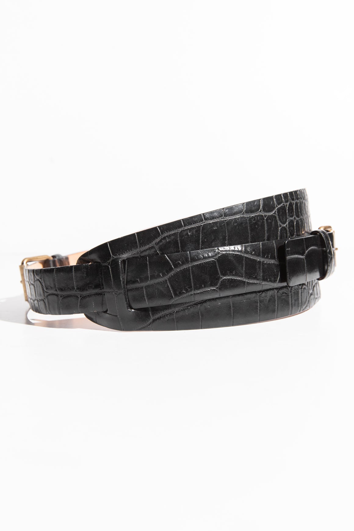 CELINE Black Embossed Leather Belt (Sz. M)