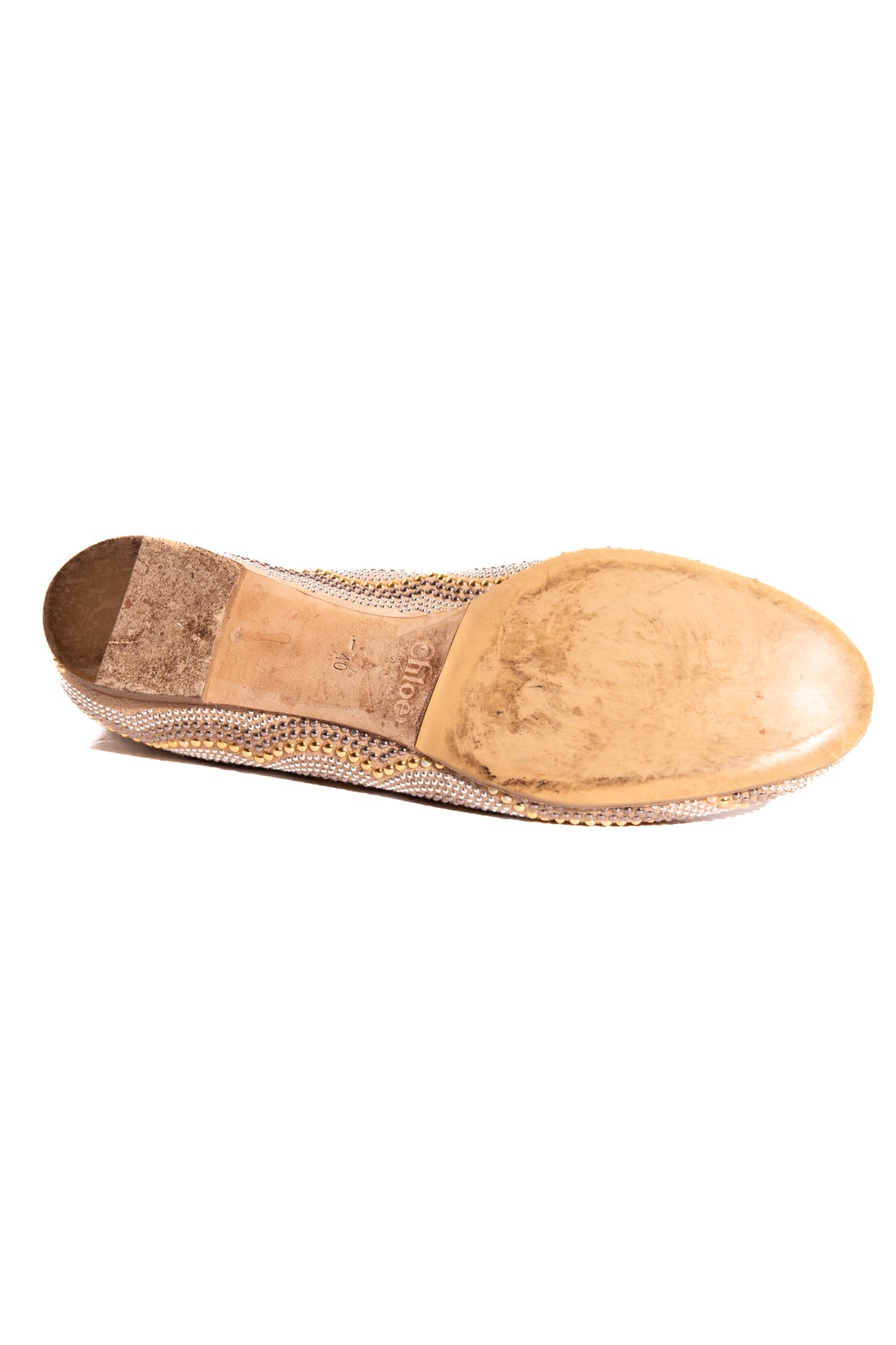 CHLOE Tan Suede & Mixed Metal Scallop Ballet Flats (Sz. 40)