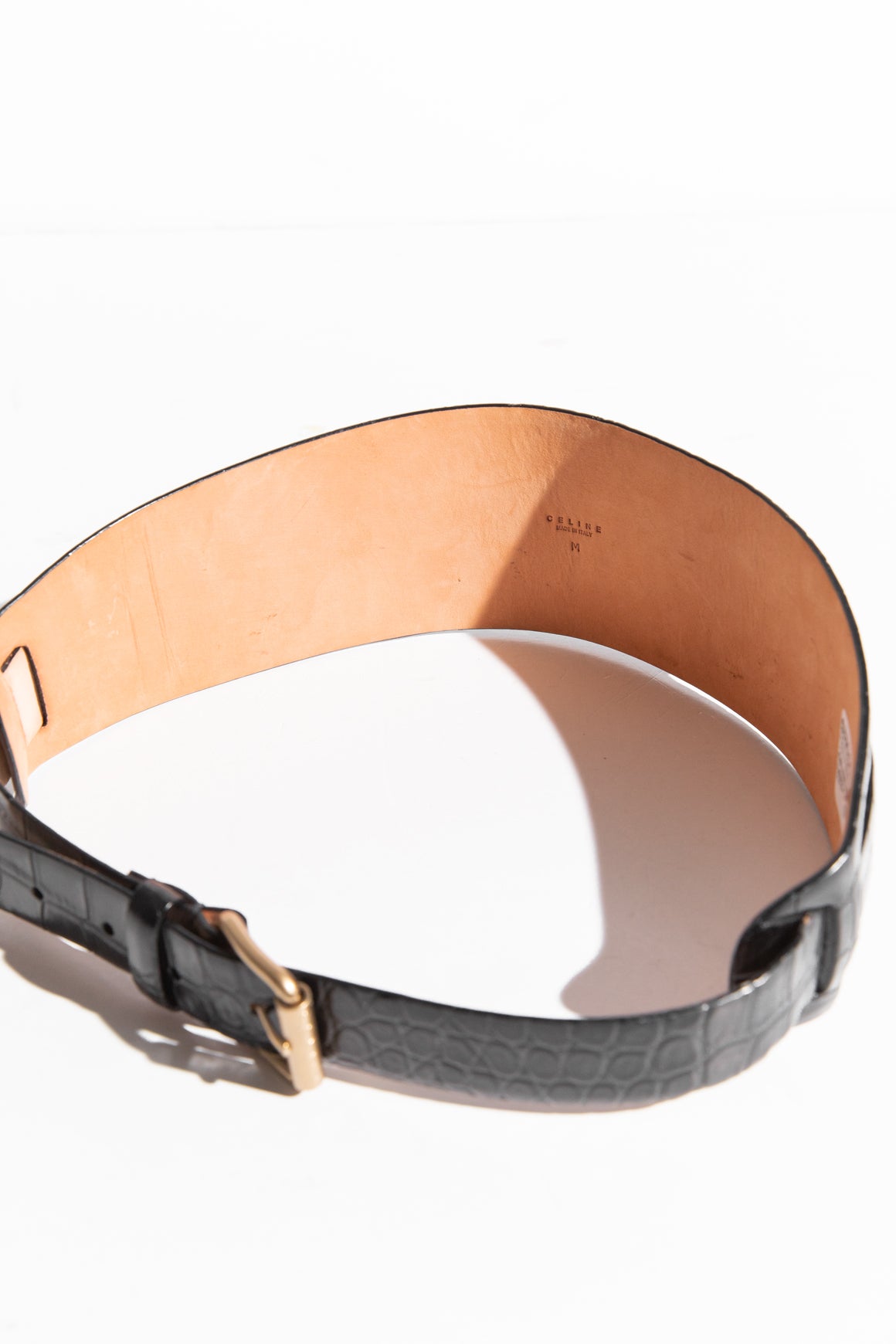 CELINE Black Embossed Leather Belt (Sz. M)