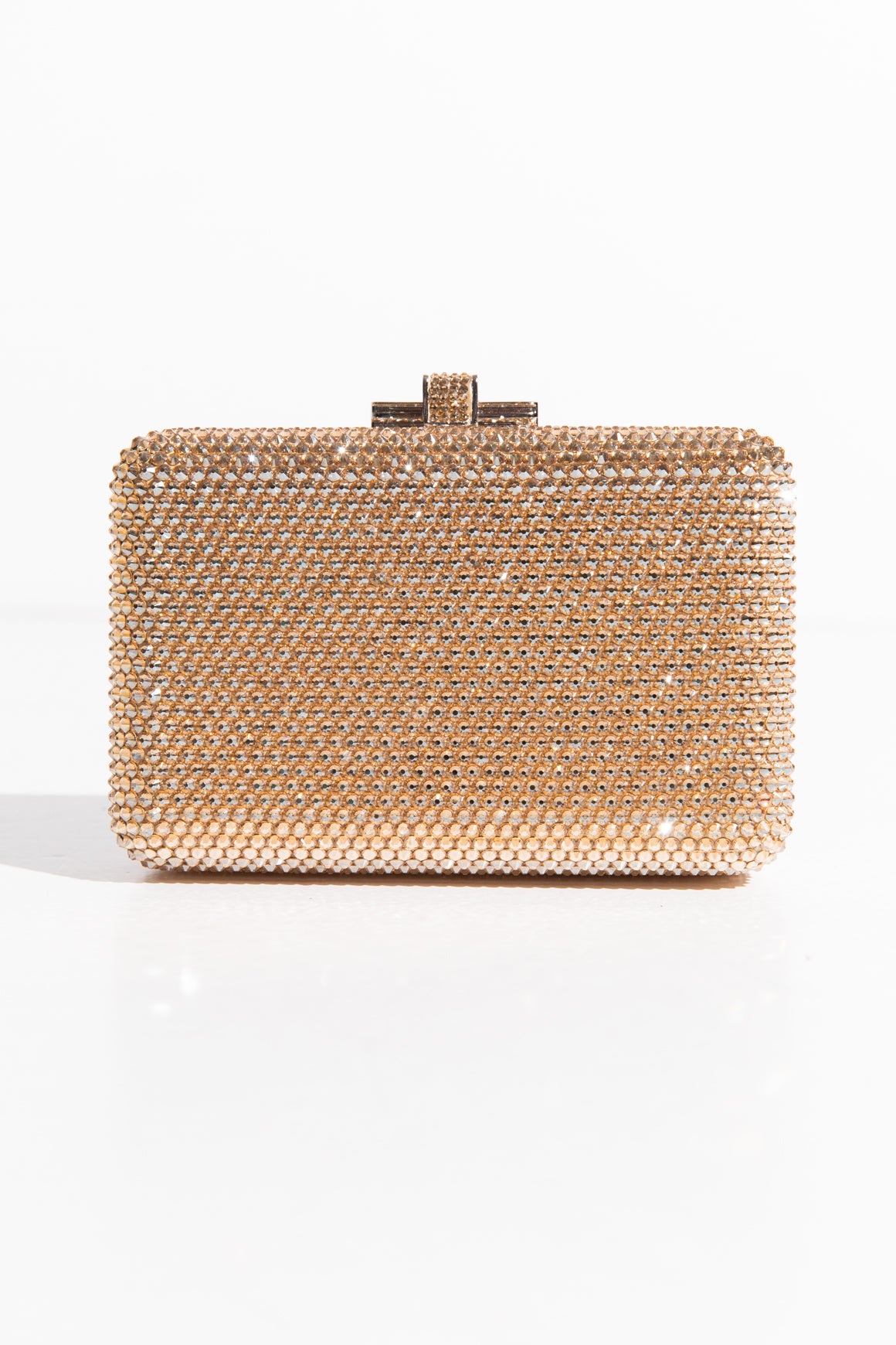 JUDITH LEIBER Gold Slim Slide Crystal Clutch Bag