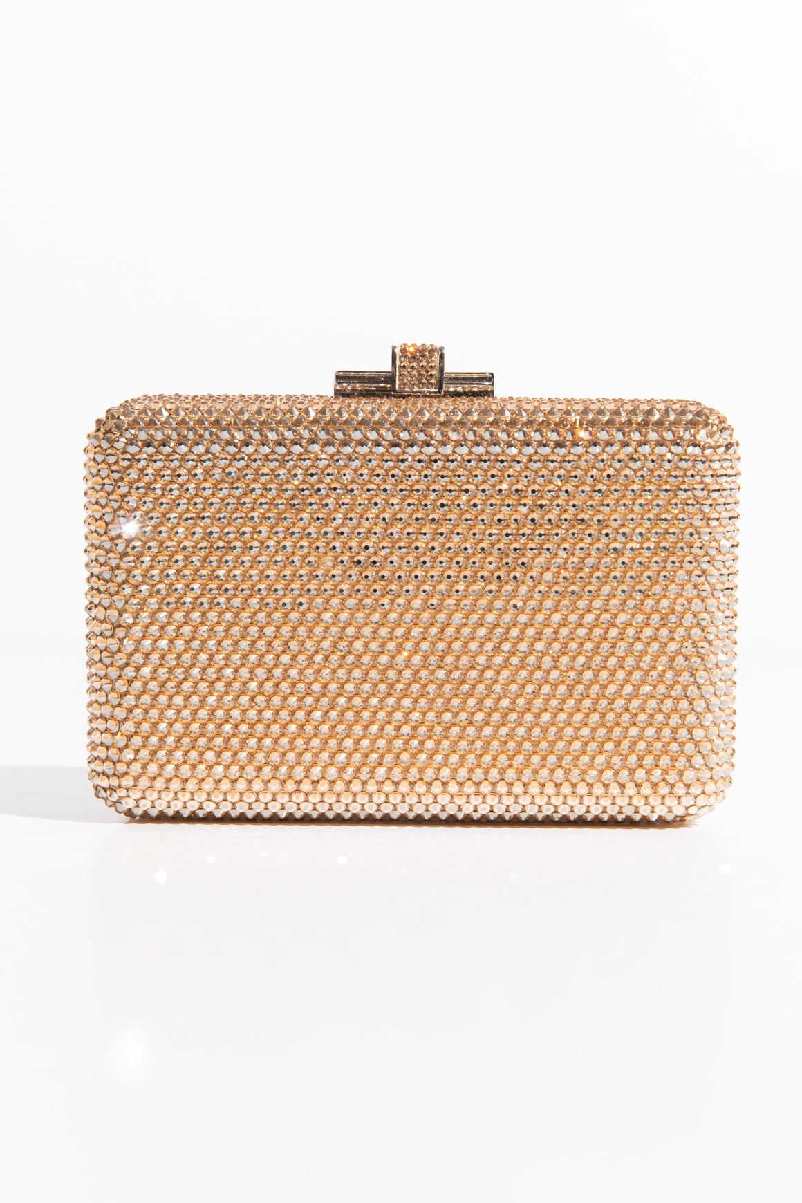JUDITH LEIBER Gold Slim Slide Crystal Clutch Bag