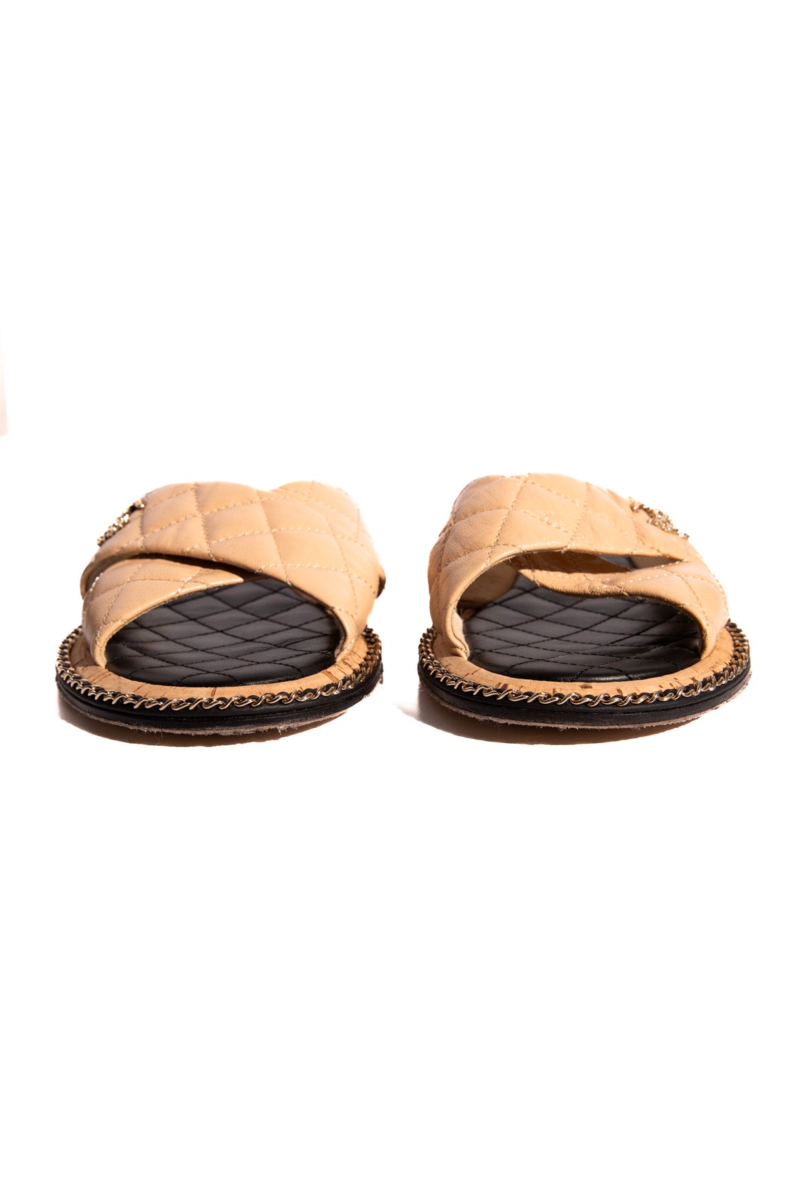 CHANEL Two Tone Quilted CC Cross Strap Sandals (Sz. 39.5)