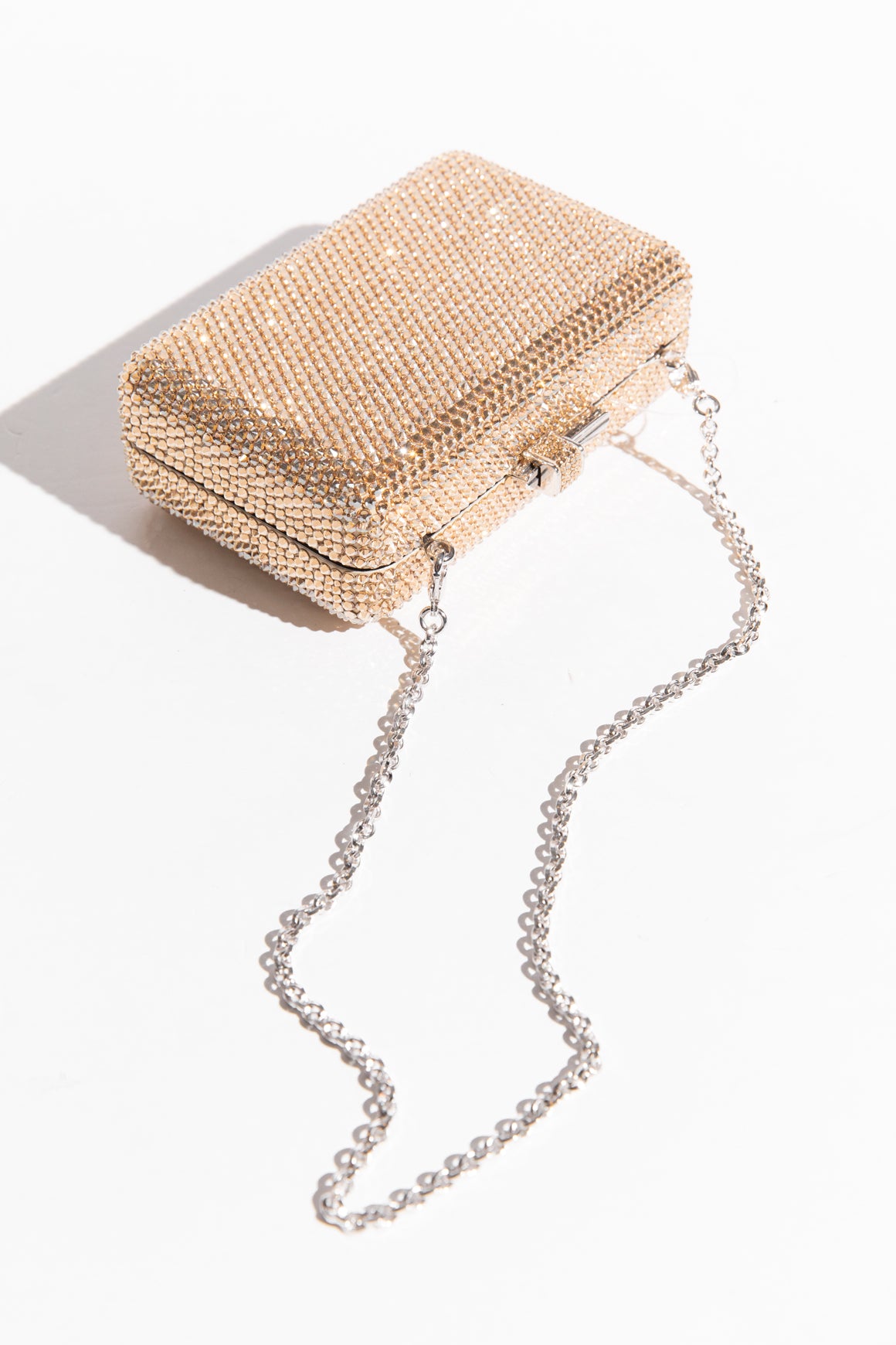 JUDITH LEIBER Gold Slim Slide Crystal Clutch Bag