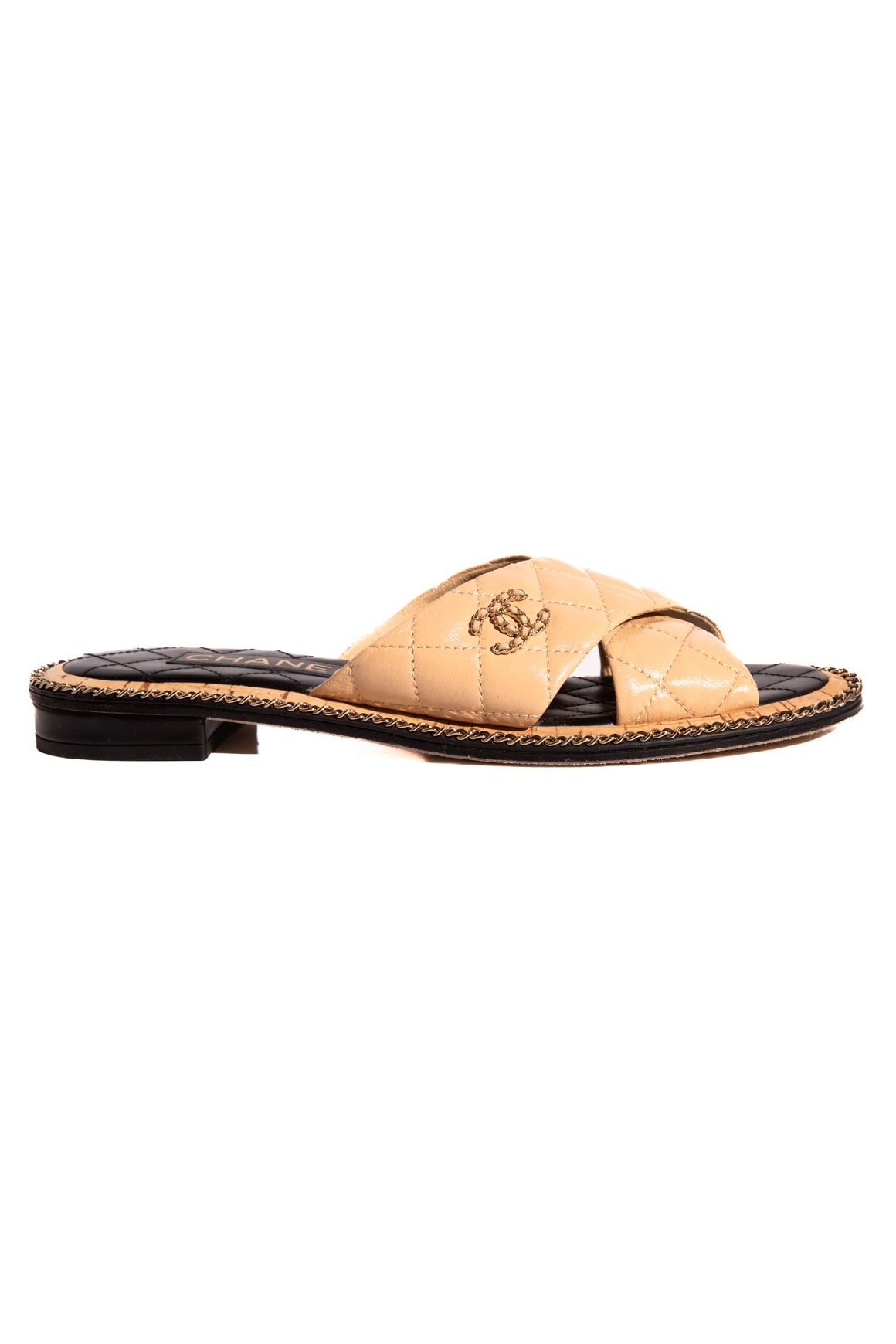 CHANEL Two Tone Quilted CC Cross Strap Sandals (Sz. 39.5)