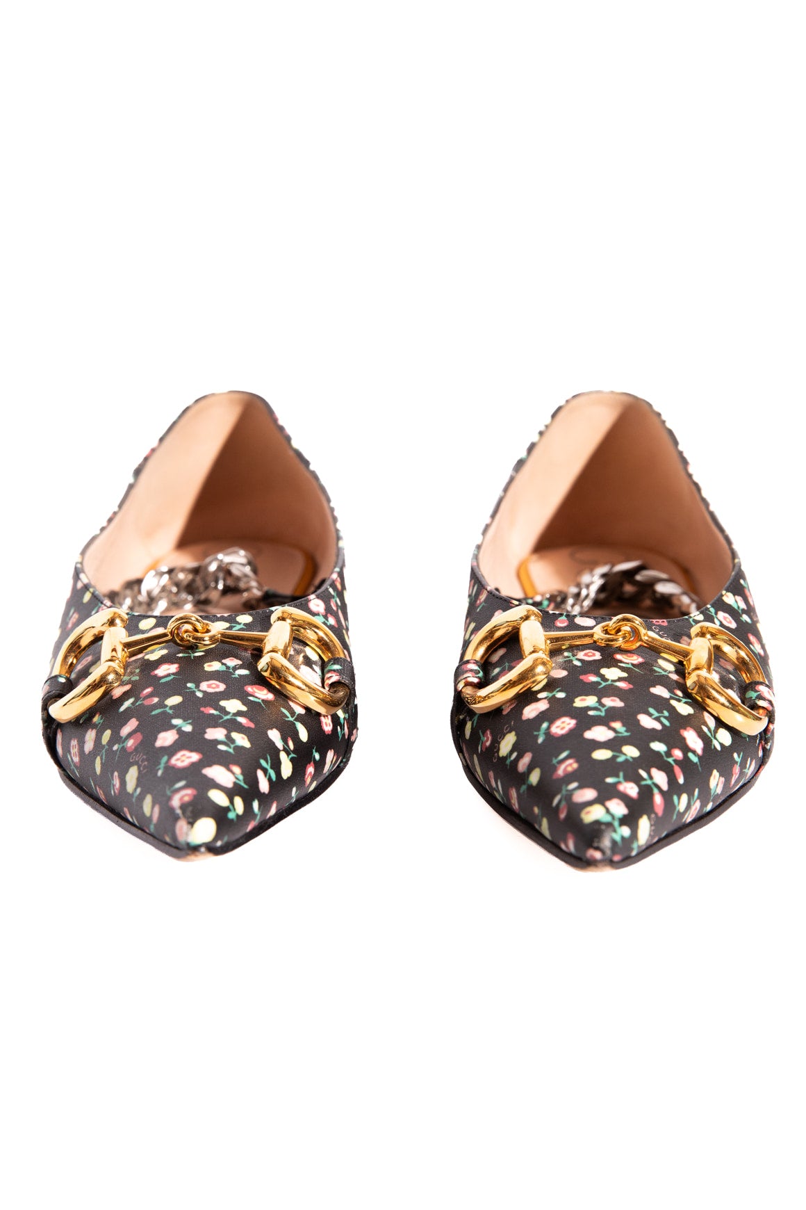 GUCCI Black Floral Horsebit Pointed Flats (Sz. 38)