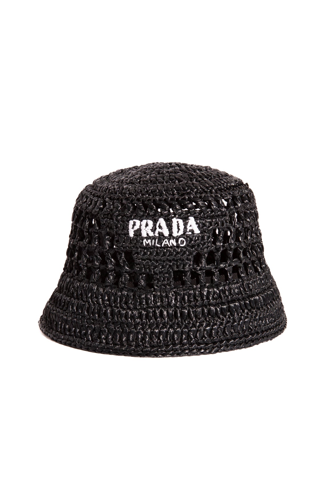 PRADA Black Raffia Bucket Hat