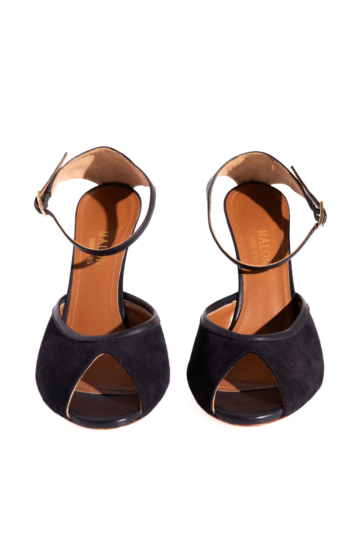 MALONE SOULIERS Navy Suede & Brown Lizard Heels (Sz. 38)