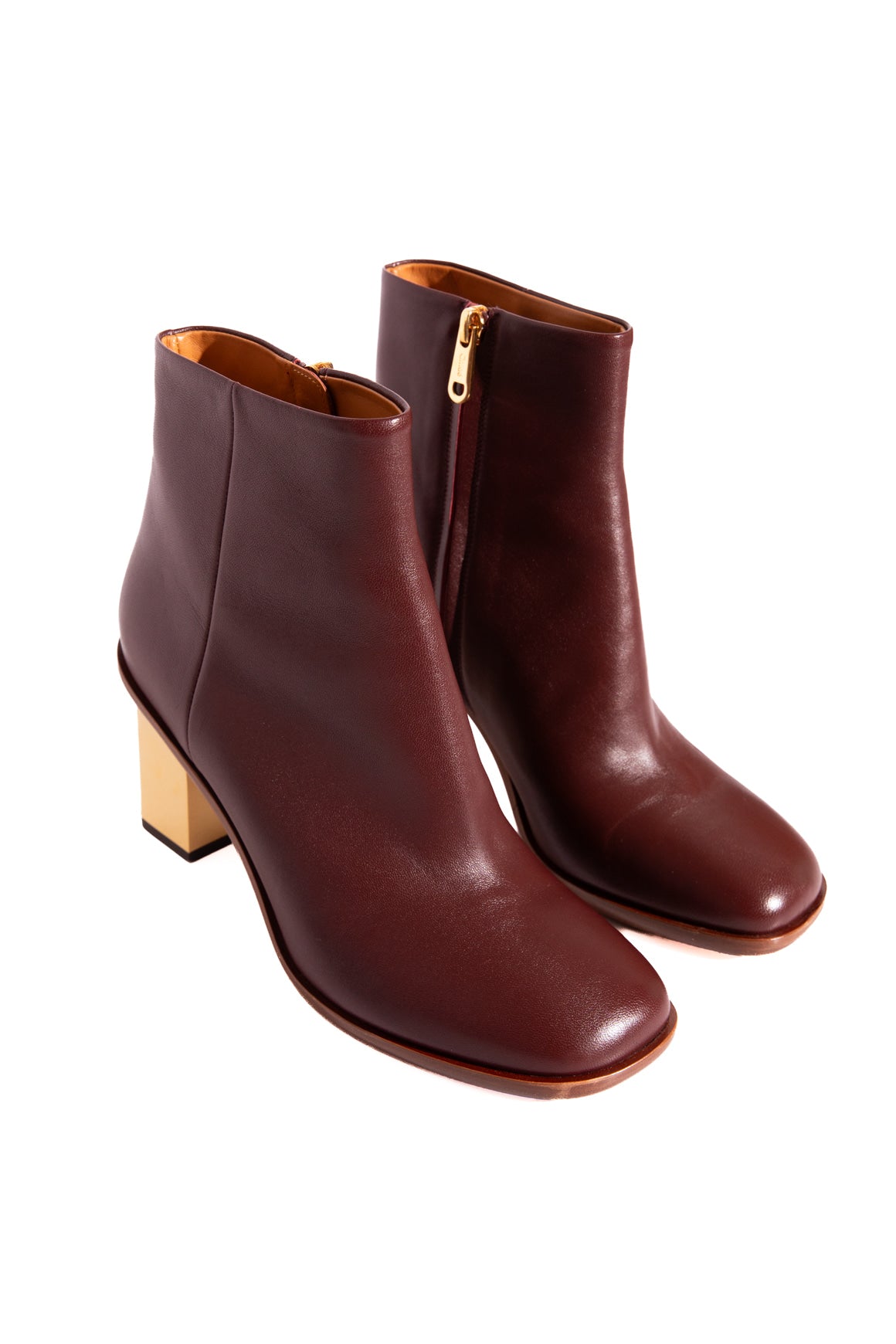 CHLOE Maroon Gold Heeled Booties (Sz. 38.5)