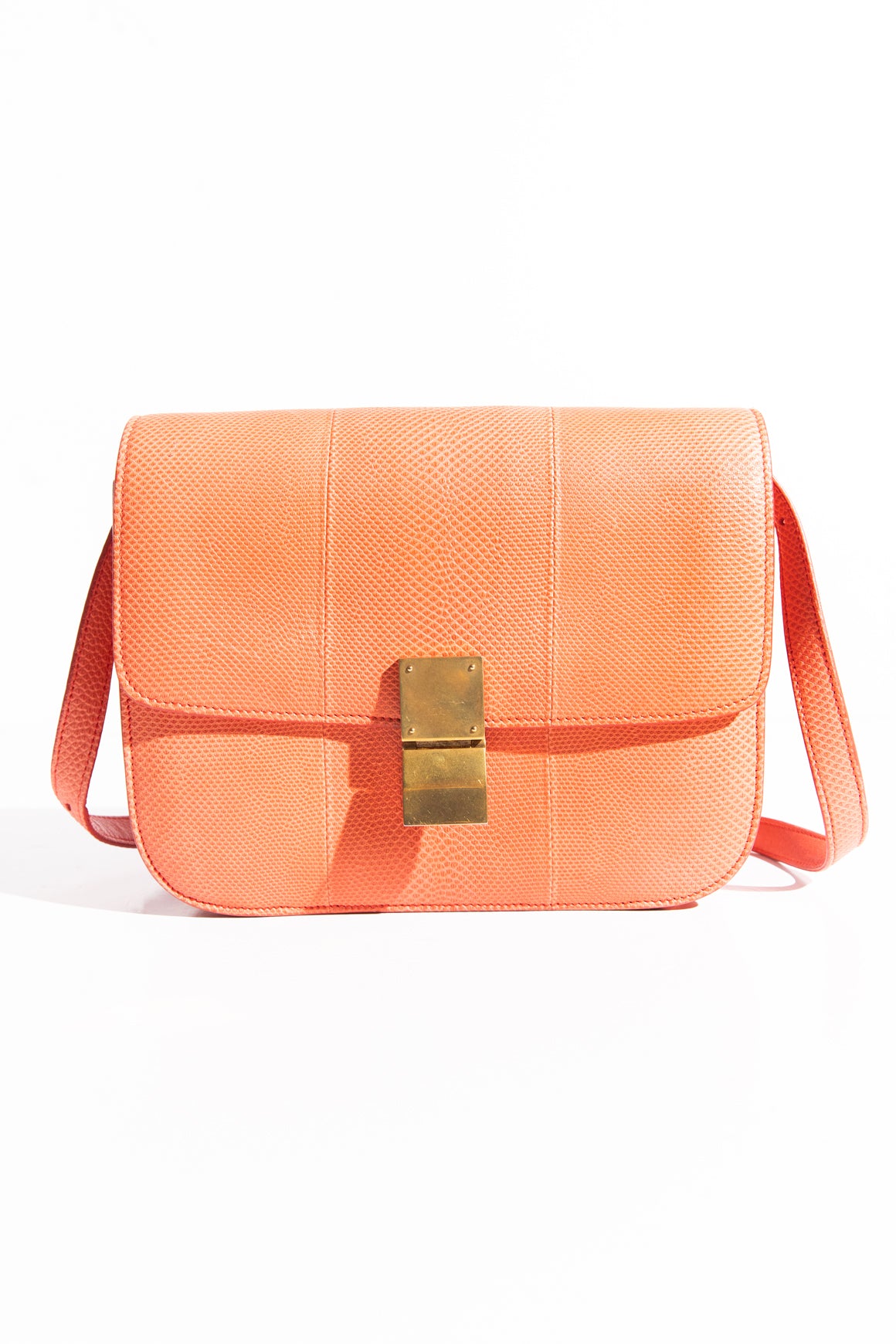 CELINE Orange Lizard Box Crossbody