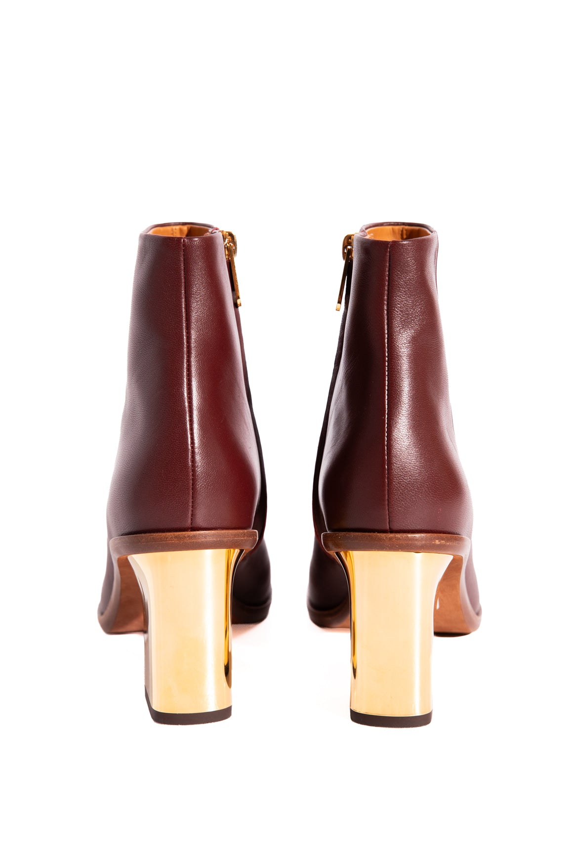 CHLOE Maroon Gold Heeled Booties (Sz. 38.5)