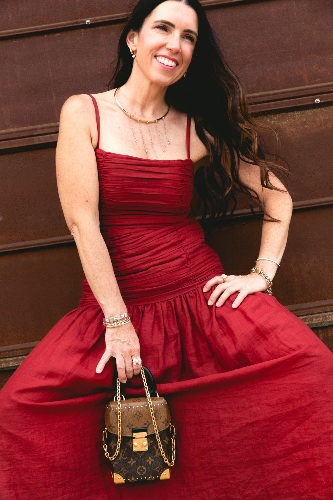 POSSE Red Linen Ruch Maxi Dress (Sz. S)