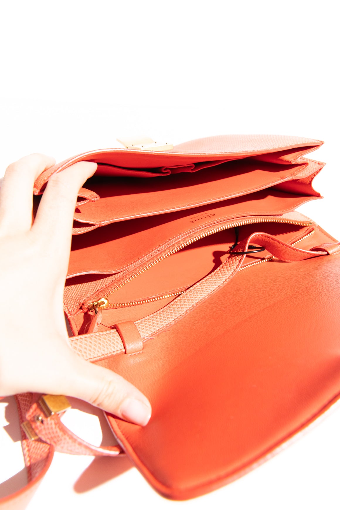 CELINE Orange Lizard Box Crossbody