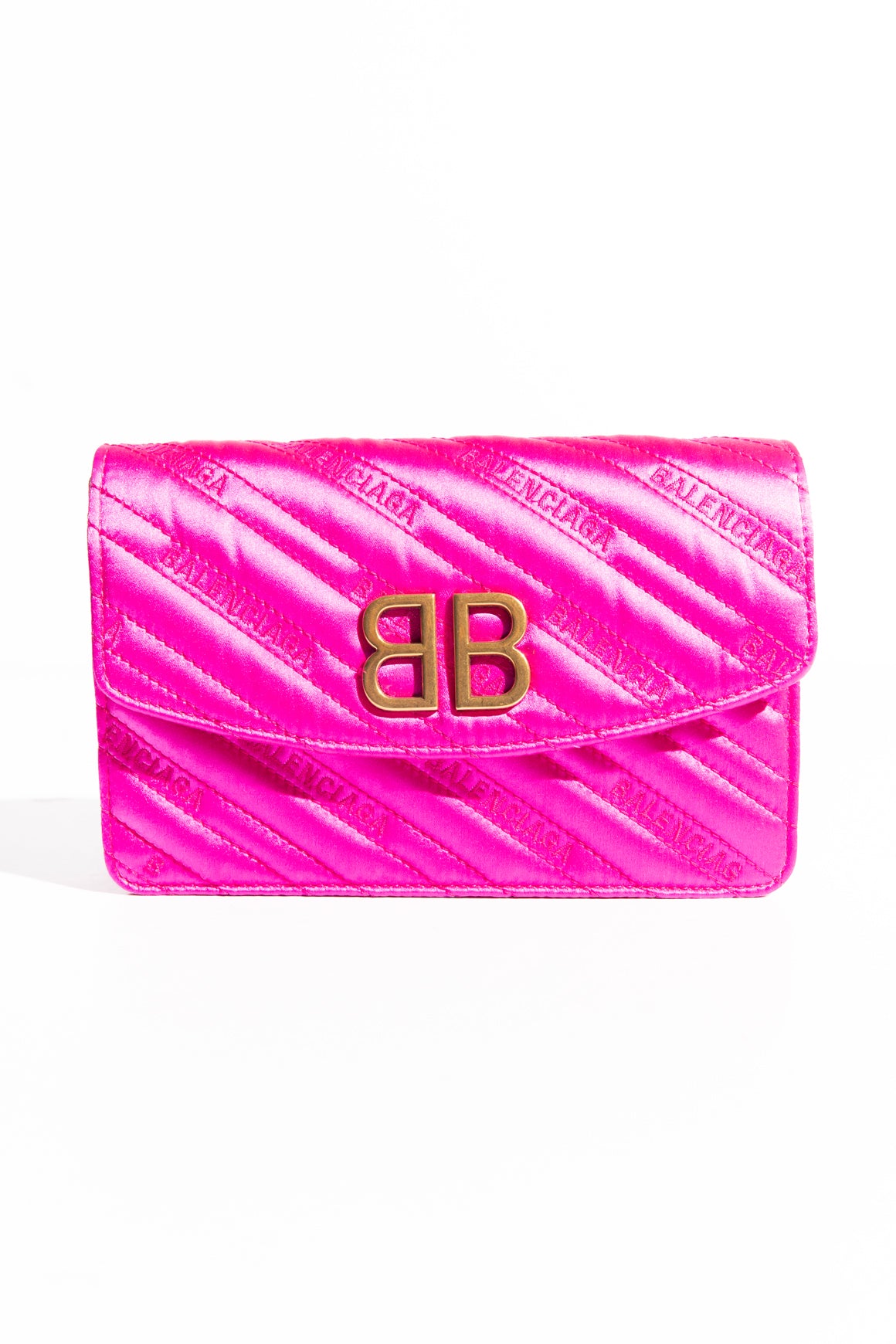BALENCIAGA Hot Pink Satin Logo WOC