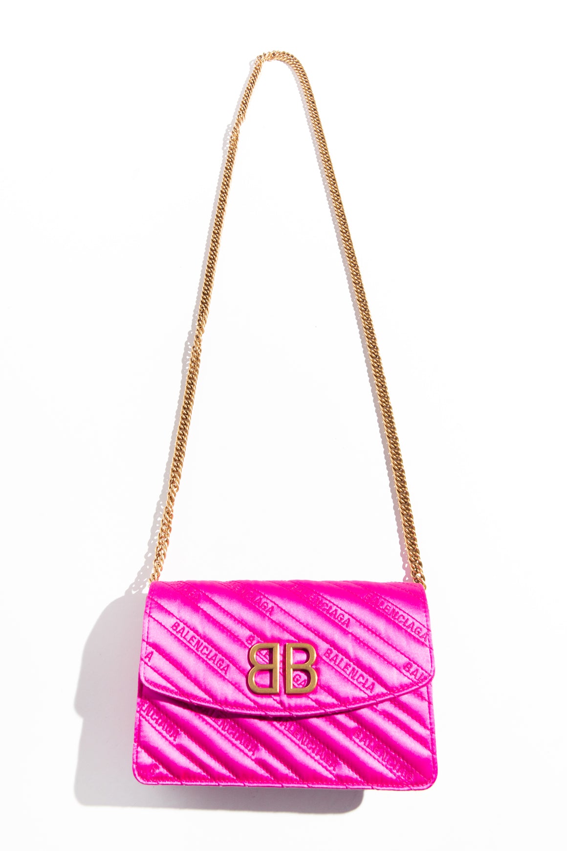 BALENCIAGA Hot Pink Satin Logo WOC