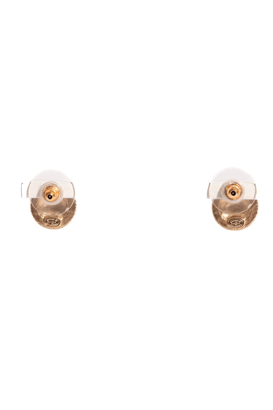 2018 CHANEL Gold Quilted Round CC Emblem Studs
