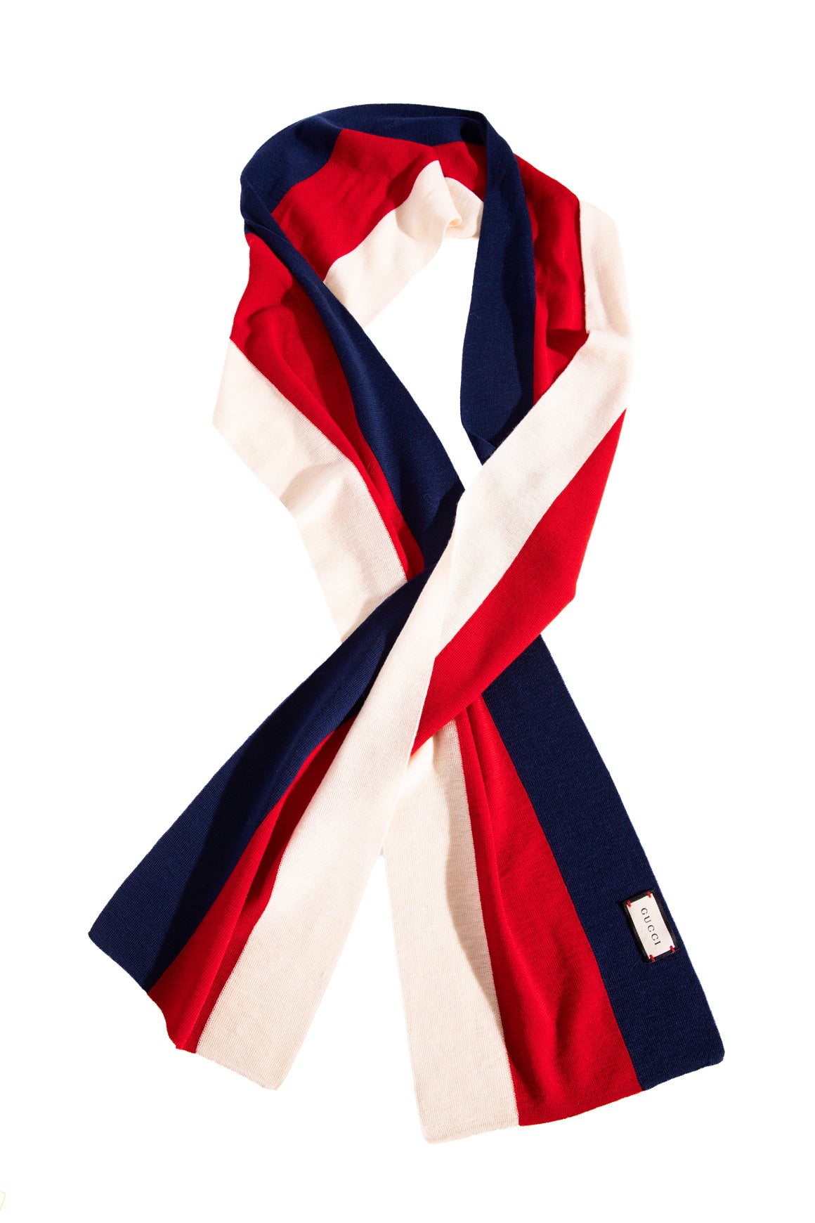 GUCCI Red, Navy & Cream Stripe Knit Scarf