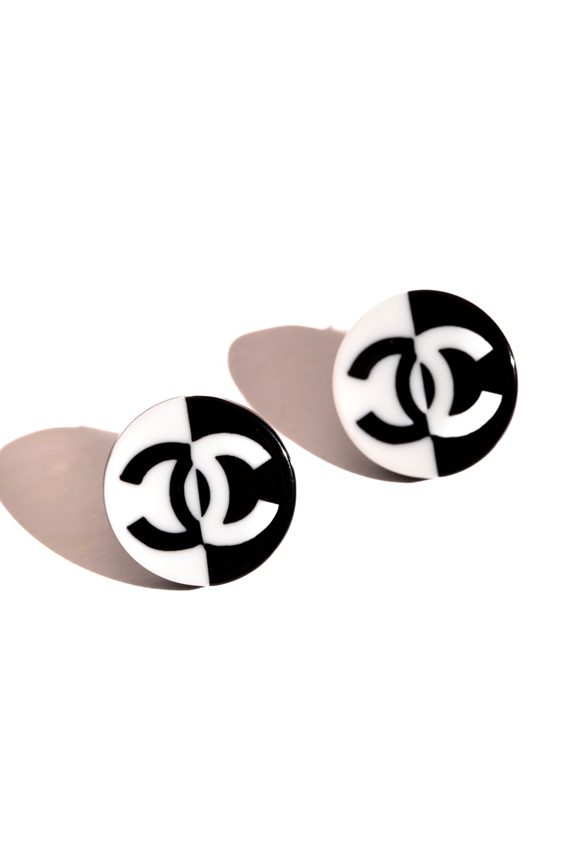 CHANEL 2022 Black & White Enamel CC Mod Stud Earrings