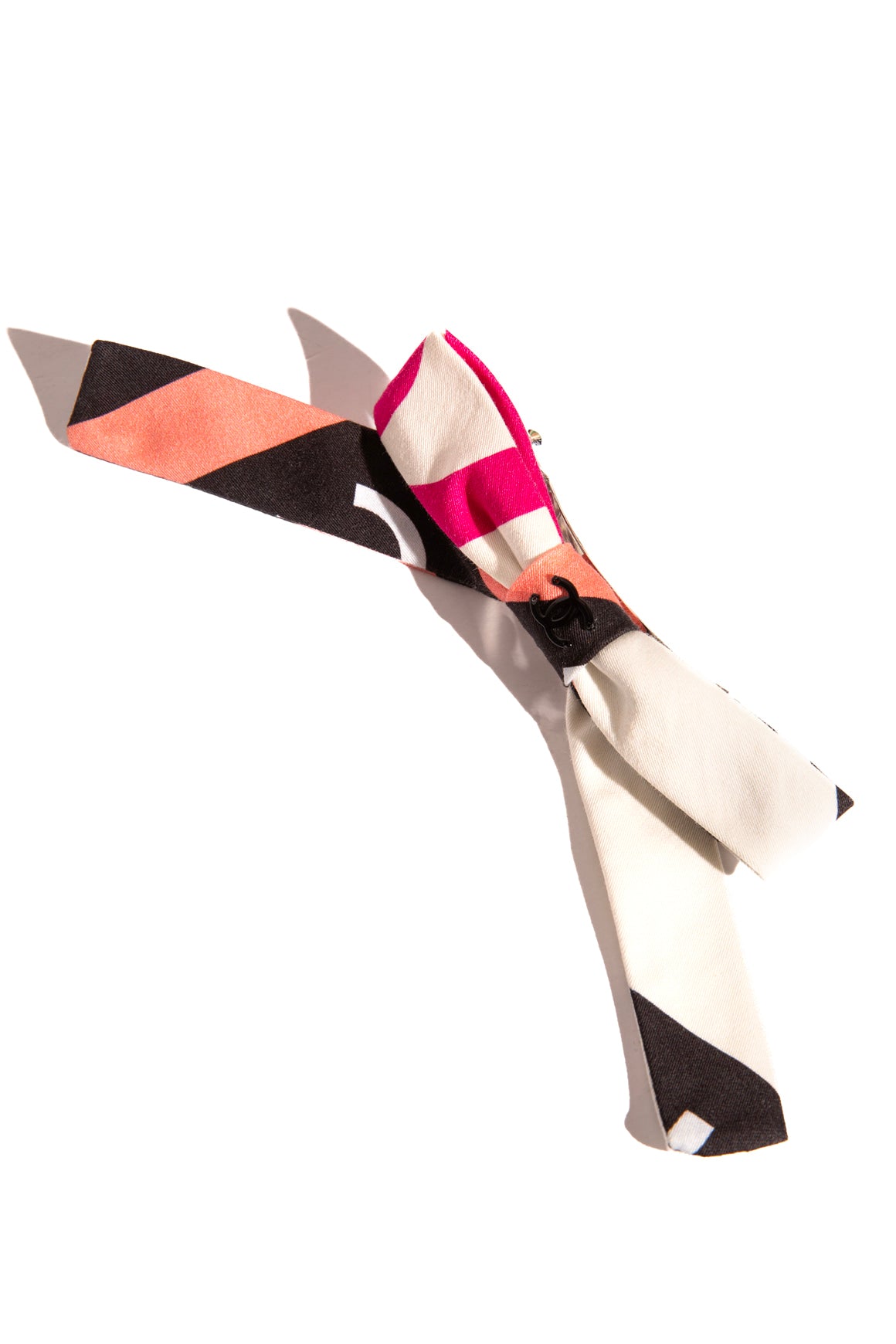 CHANEL 2022 Pink & White Cotton Bow Hair Barrette
