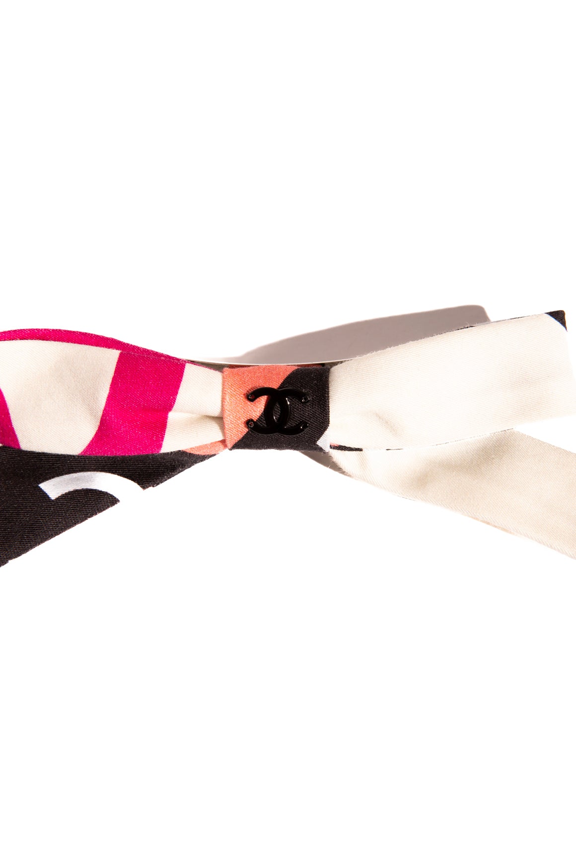 CHANEL 2022 Pink & White Cotton Bow Hair Barrette
