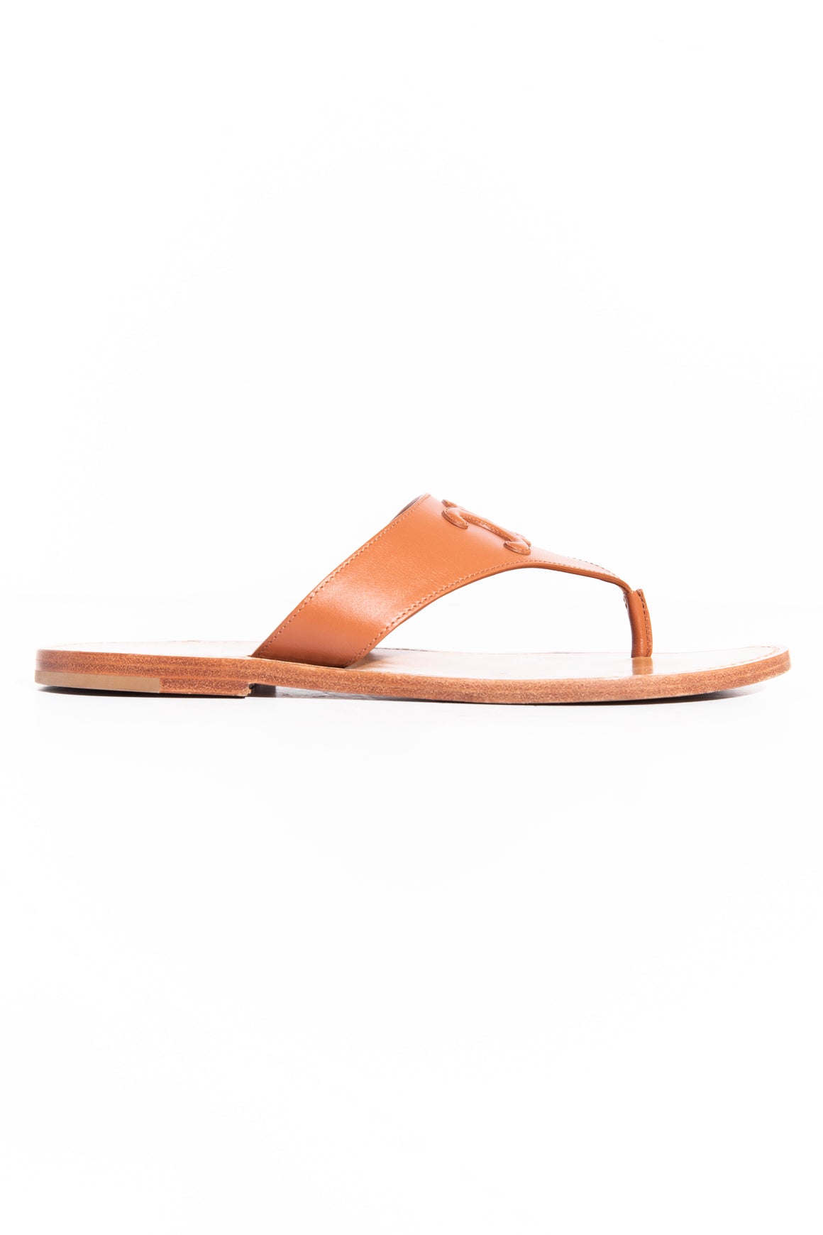 CELINE Tan Leather Triomphe Thong Sandals (Sz. 40)