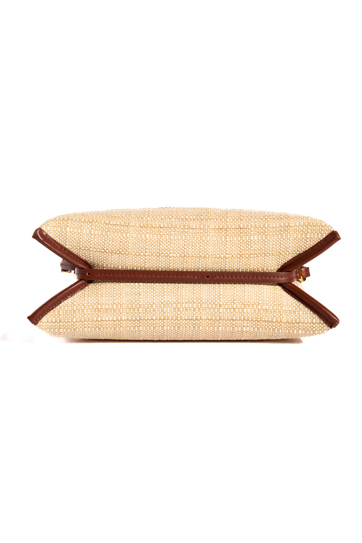 WANDLER Raffia & Brown Leather Top Handle Bag