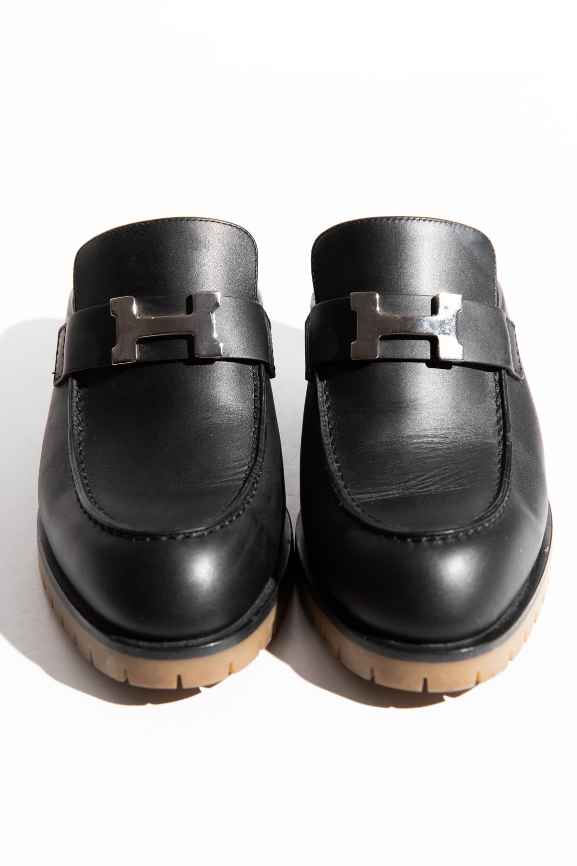 HERMES Black Leather Flore 60 Mule (Sz. 37.5)