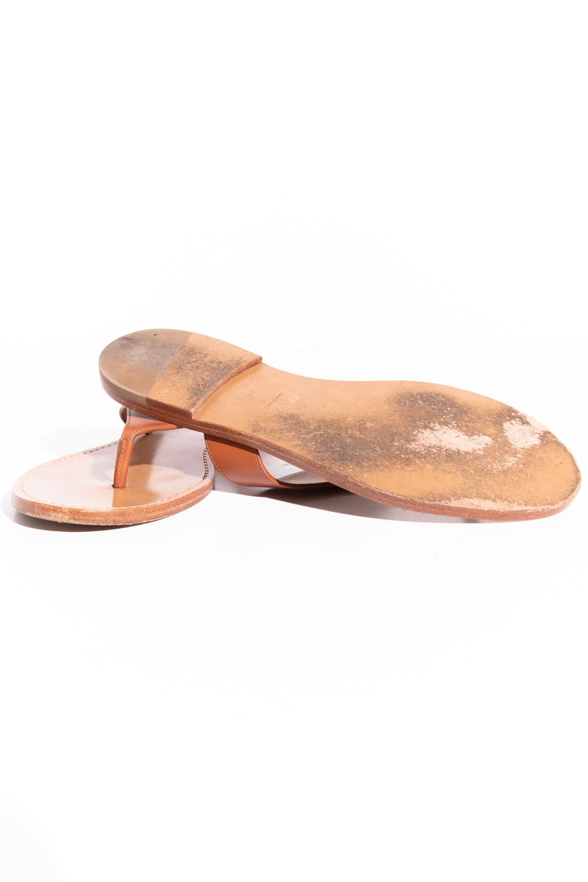 CELINE Tan Leather Triomphe Thong Sandals (Sz. 40)
