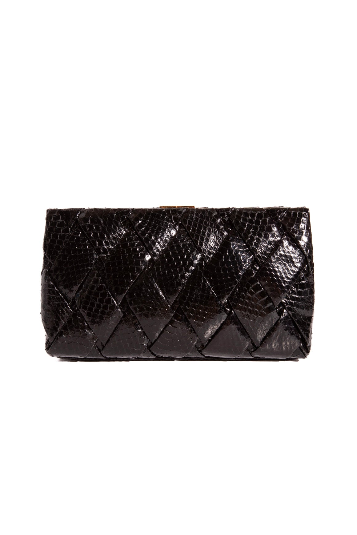 NANCY GONZALEZ Black Woven Crocodile Clutch
