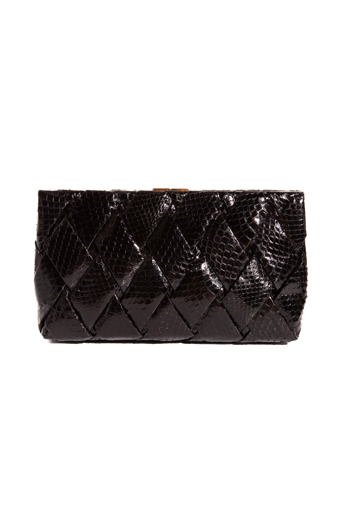 NANCY GONZALEZ Black Woven Crocodile Clutch