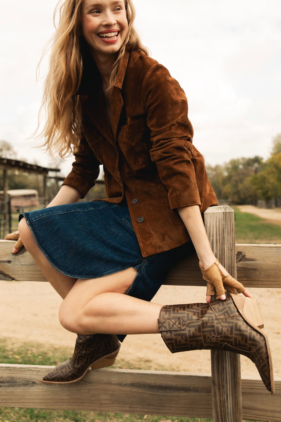 FENDI Brown 'Zucca' Western Mid Calf Boots (Sz. 39)