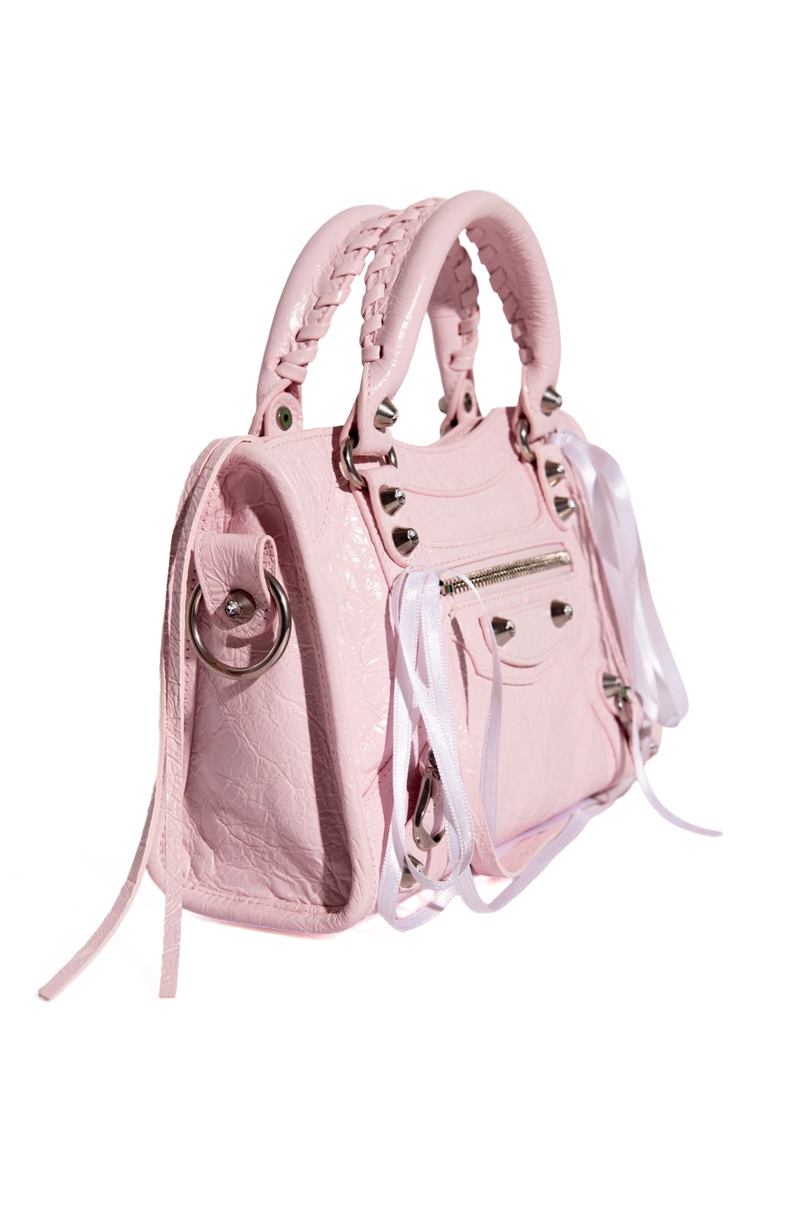 BALENCIAGA Light Pink Crystal Detail Mini City Bag