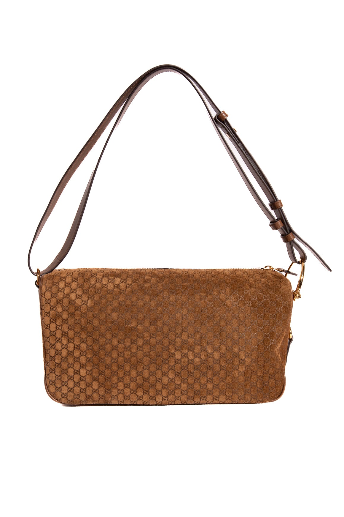 GUCCI Tan Suede Half Horse-bit Medium Shoulder Bag